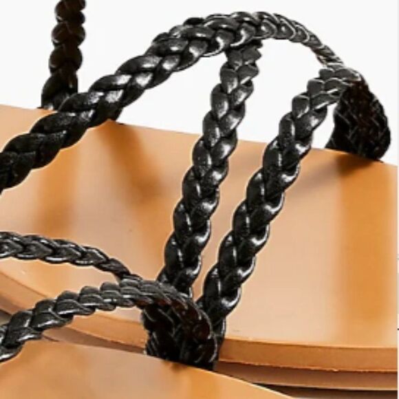 J CREW Women's  Braided Lace-up Sandals Flat Summer Black Size 7 - Picture 4 of 8